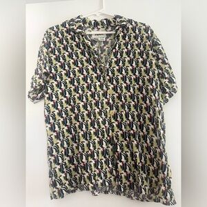 Flax Geometric Retro Button Down Blouse Size M